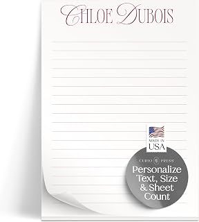 Curio Press Personalized Stationery Notepads for Men, Iconic Pad | 50 or 100 Sheets, Modern Hybrid Script Custom Name Notepad, Line or Unlined, Memo Pads, To Do List, Gift Stationary for Women