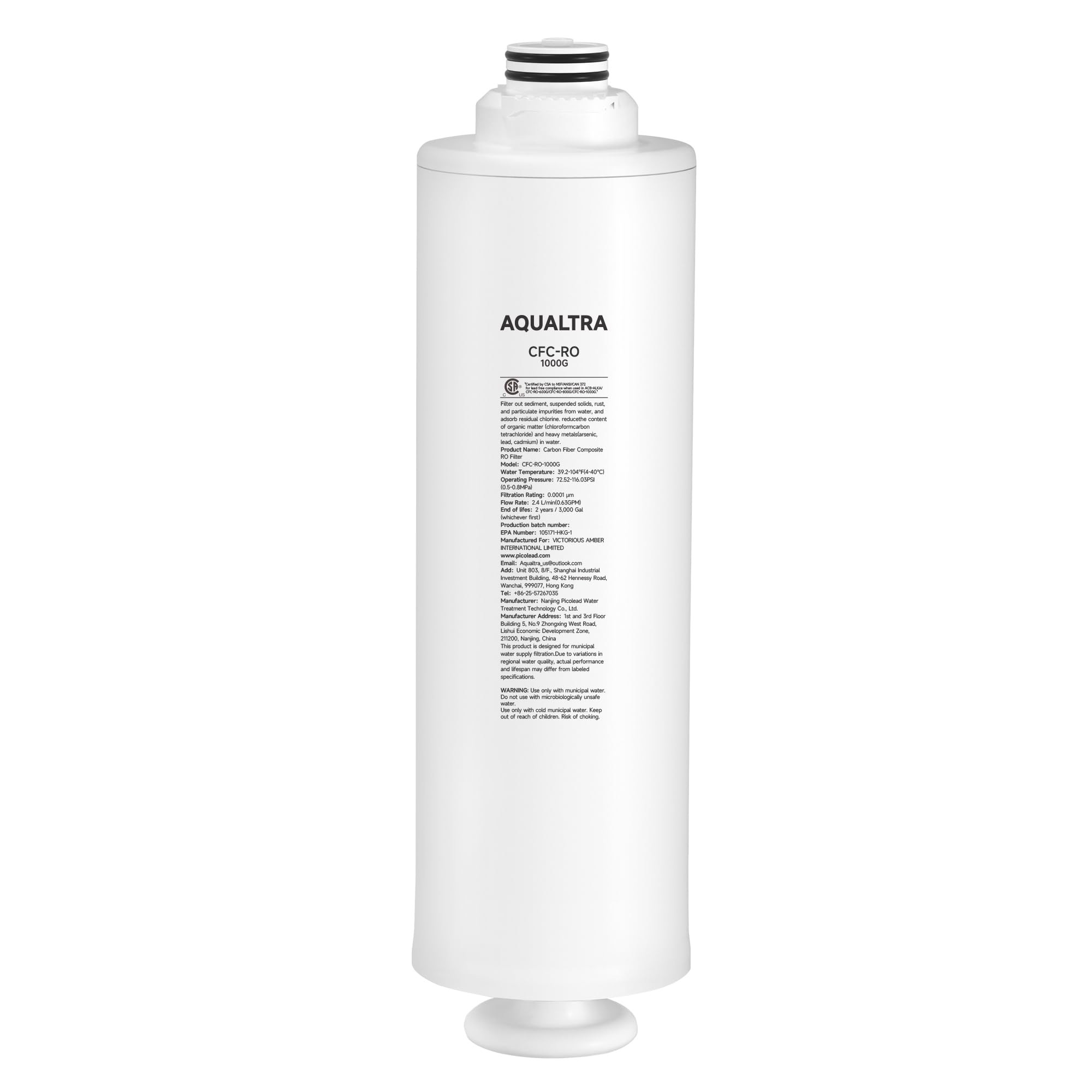 AQUALTRA CFC-RO-1000G Filtro RO repuesto para USF-AR-1000 Sistema de ósmosis inversa bajo fregadero, vida útil 24–36 meses – alto caudal 1000 GPD, relación 3:1 ahorradora de agua, elimina hasta el 99%