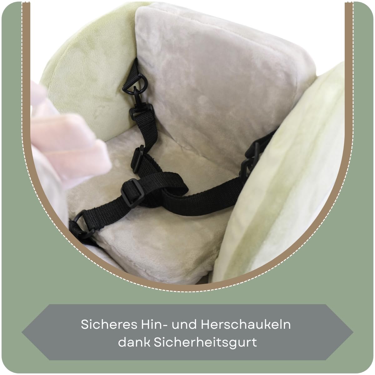 Nattou Schaukeltier, Esel, Inkl. Sicherheitsgurt, Fröhliches Hin- und Herschaukeln, 100% Polyester, Cappuccino, Grün