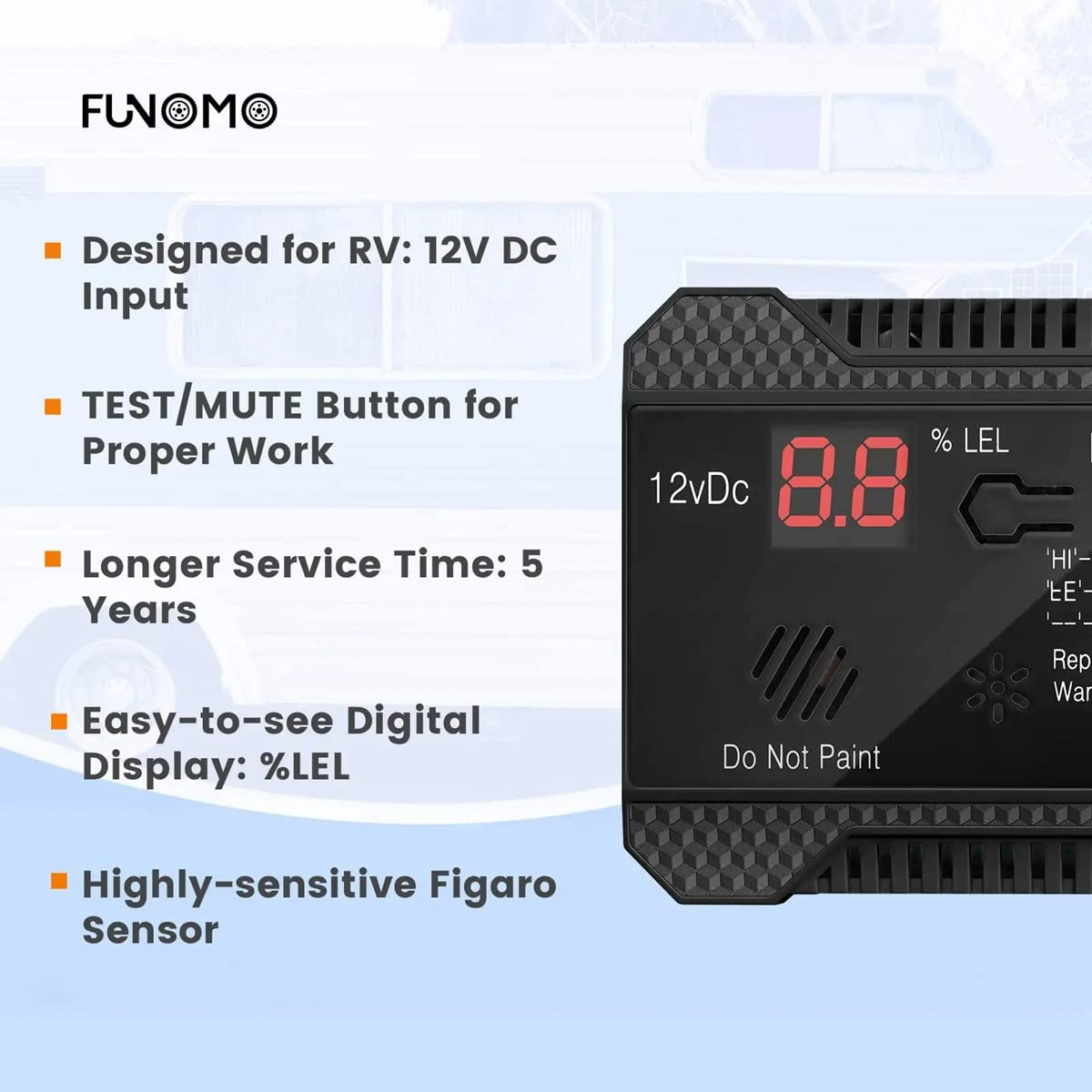 wudoo Detector de Propano 12V LPG Sensor de Gas Natural Alarma de Fuga 85DB Sirena para AutomóVil RV Hogar Medidor de Prueba de Propano Digital (Negro)