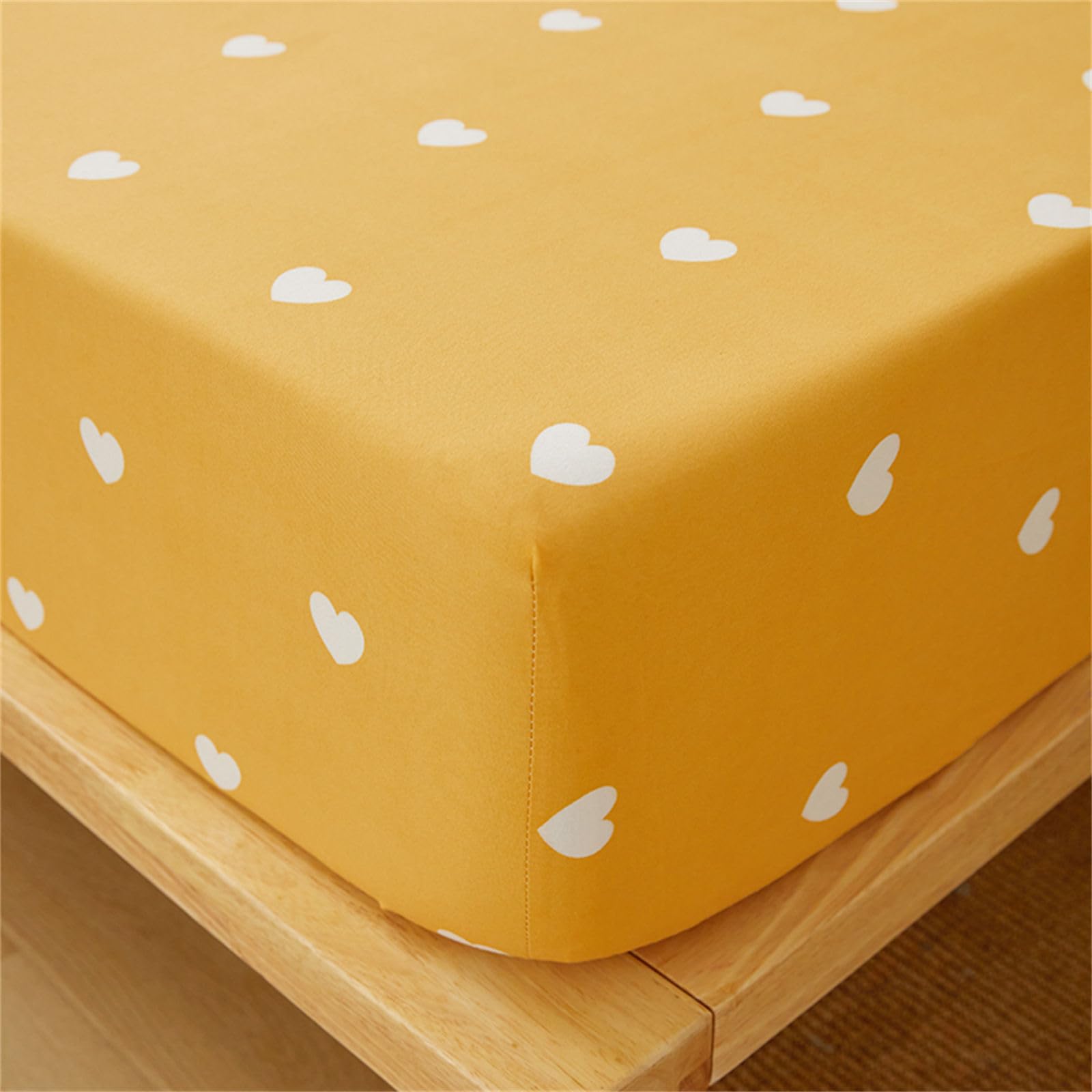 Odot Microfiber Fitted Sheet, Love Heart Pattern Fitted Sheets with Deep Pocket 30cm, Soft Breathable Bed Sheets, Single Double King Size Bed Sheet for Children Adult (90x200x30cm,Yellow)