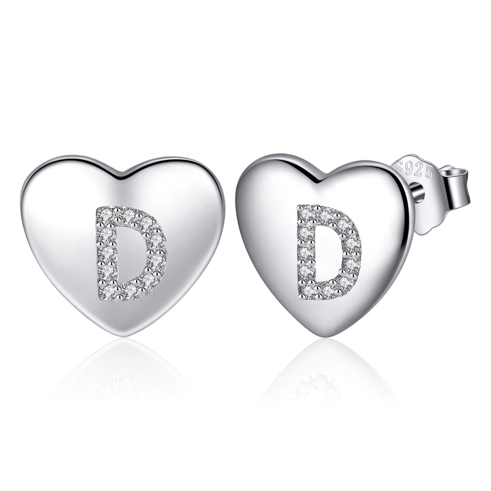 Jrêveinfini Lettera A-Z - Orecchini da donna in argento Sterling 925, con zirconia cubica, orecchini a forma di cuore, per bambine e bambine