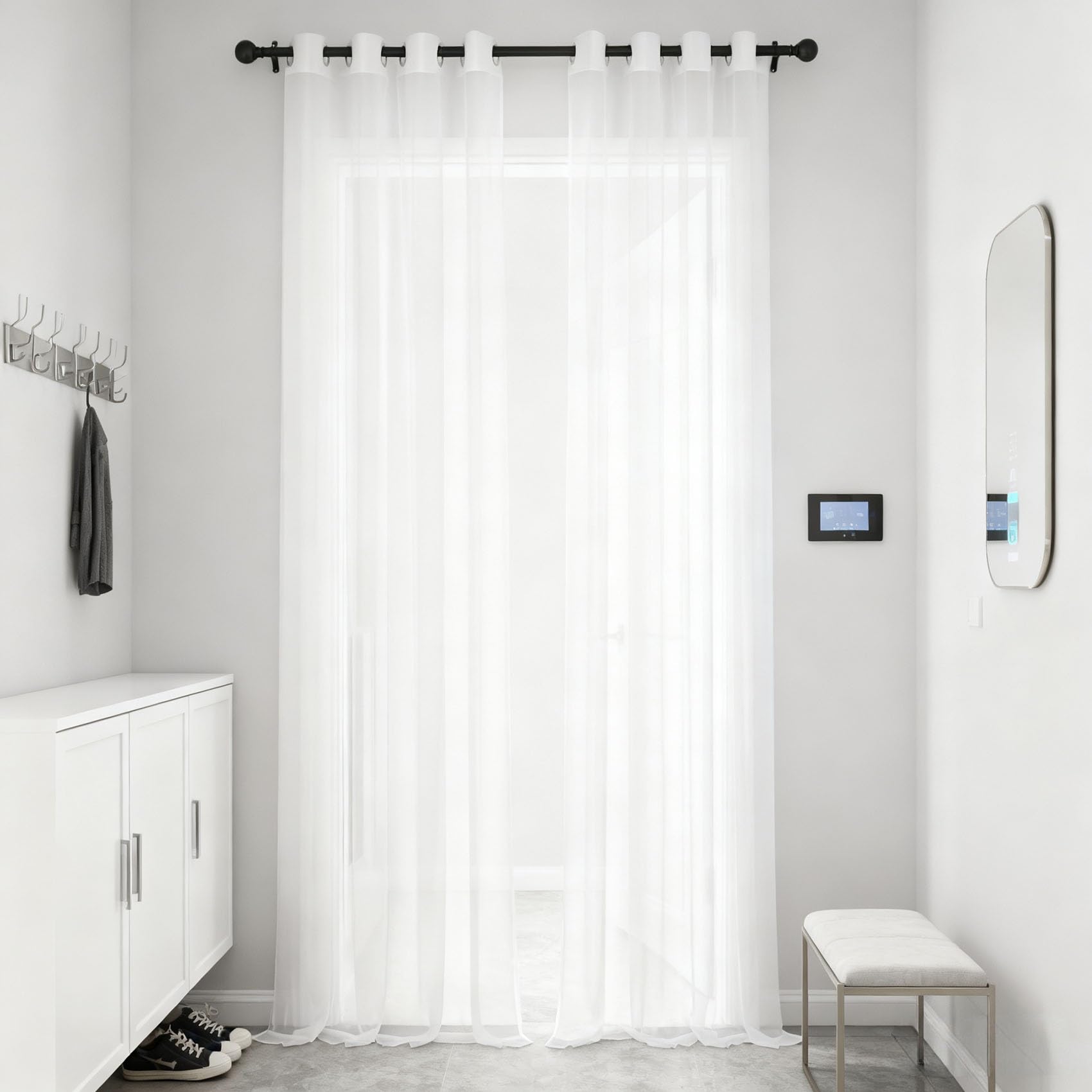 Visillos Salón Translucidos Blanco: Cortinas Modernas 147x168 cm para Cocina