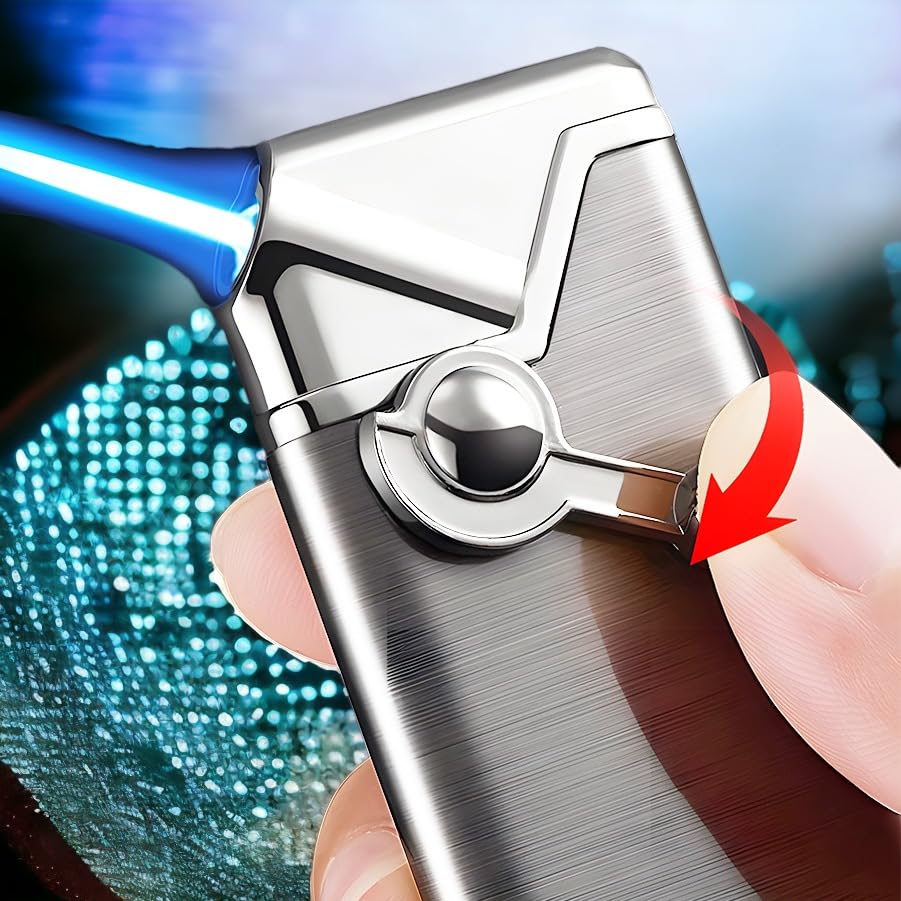 Encendedor de soplete recargable con llama ajustable plateado miniatura 5