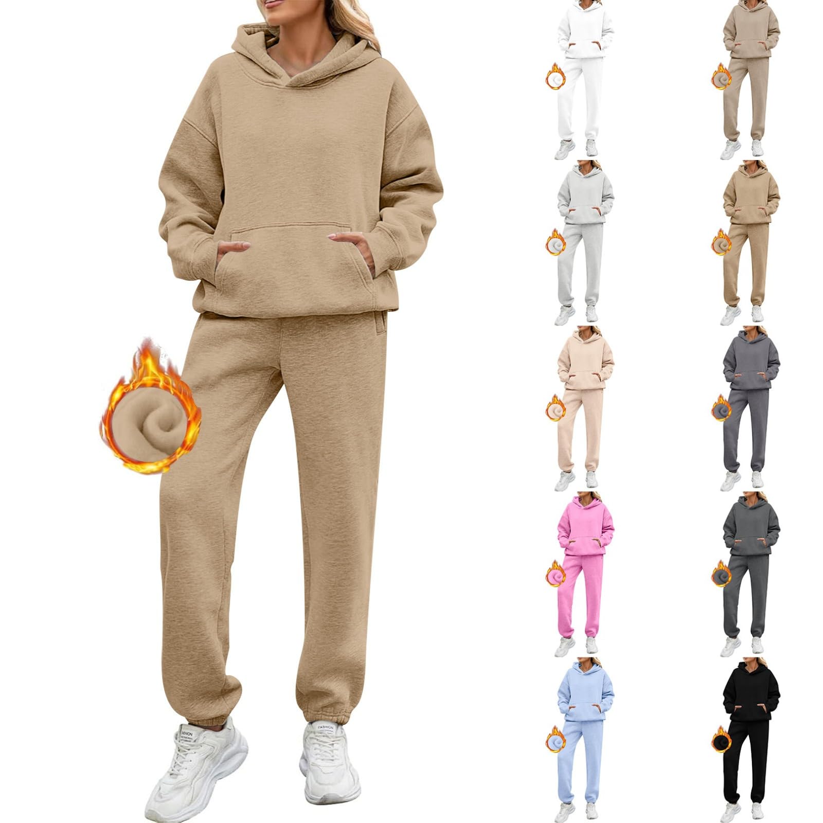 AMDOLELadies Tracksuit Sets With Pockets Hooded Winter Clothes For Women Womens Lounge Wear Sets Lounge Set Womens Tracksuit Set Tracksuit Womens Full Set