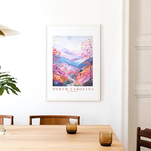 Miniatura 7 de North Carolina Travel Print Tarheel State Souvenir NC Nature Pink Orange Blue Wall Art Landscape Poster Scenic Vista (13x19 inches)