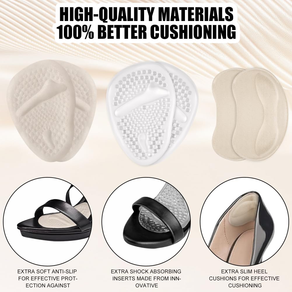 Vicloon Inserciones de Talón y Almohadillas Metatarsianas,6 Pares Cojín de Gel Reutilizable,Almohadillas Taloneras Antirozaduras Zapatos para Tacones Altos,Zapatos Demasiado Grandes y Sueltos