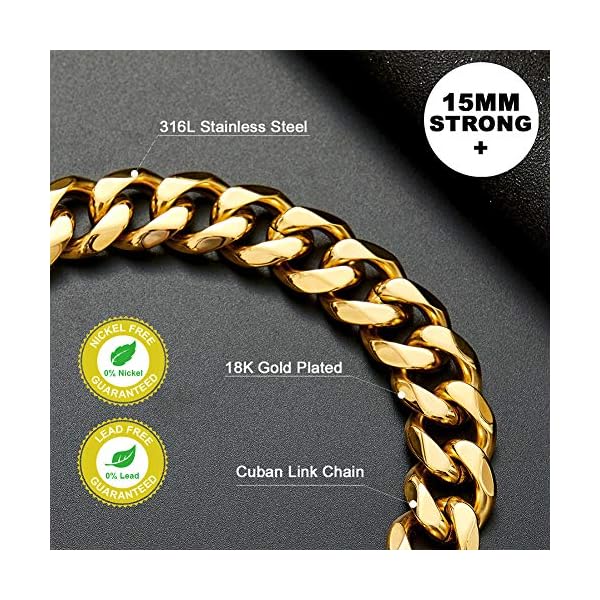 ToBeTrendy-Chain-Dog-Walking-Collar-Gold-Cuban-Link-Dog-Collar-316L-Stainless-Steel-Metal-10mm15mm-Heavy-Duty-Chain-Collar-for-Small-Dogs15MM-18 Trendy Gold Cuban Link Dog Collar - Heavy Duty Chain Collar