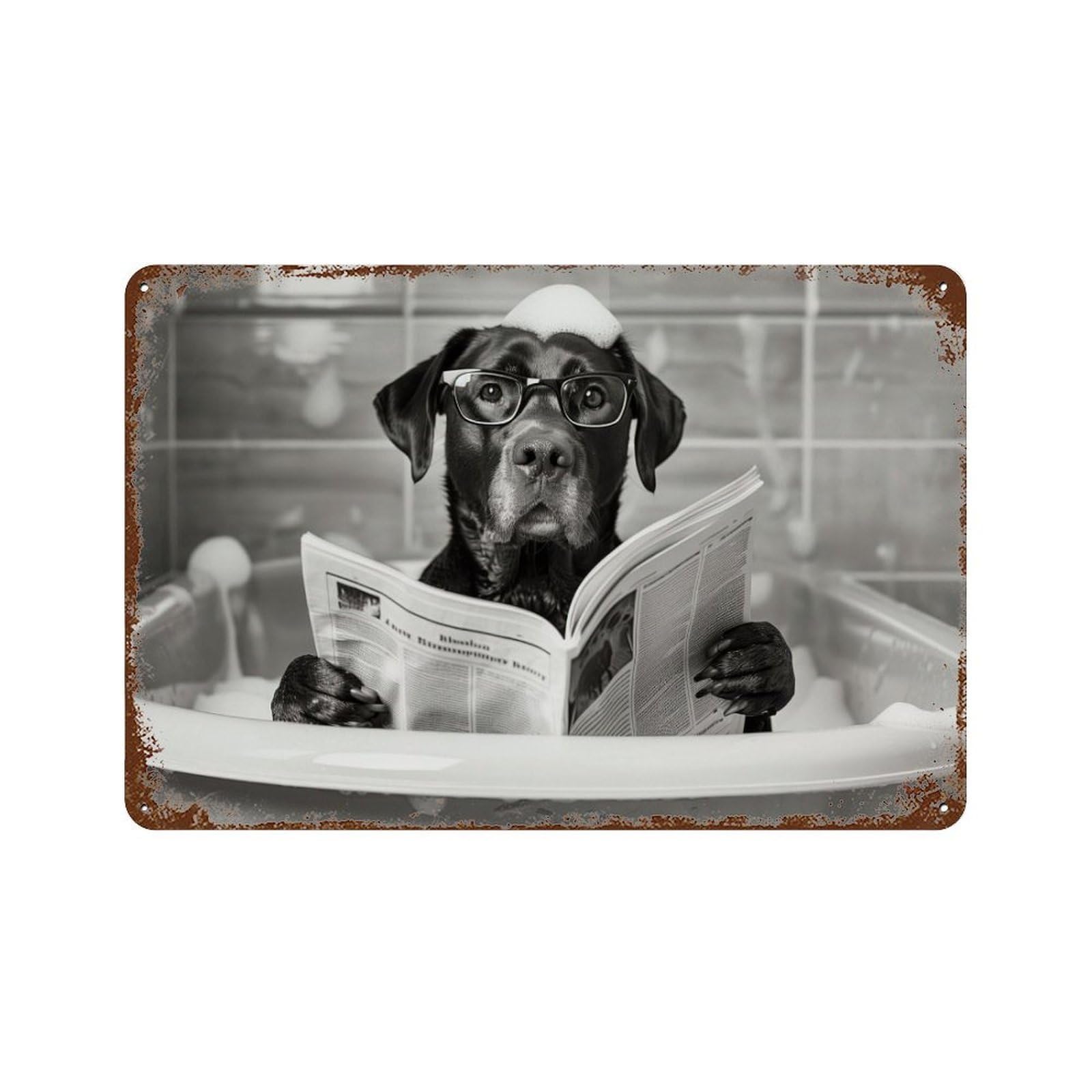 xiaoxiaoshen Black Labrador in Bathtub Dog Reading Newspaper, Funny Bathroom Decor Wall Decor Art Metal Tin Poster Modern Home Decor Art Home Bar Shop Decorations Vintage Sign 20x30cm