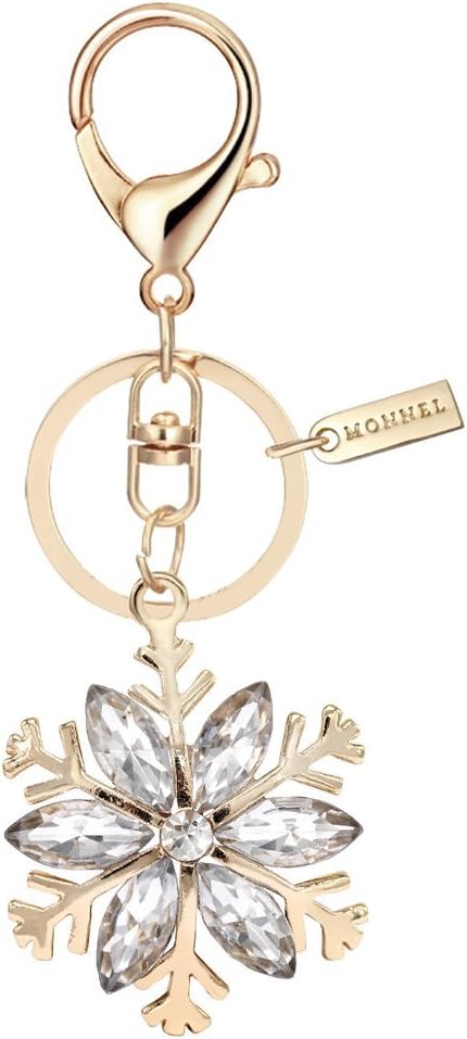 Bling Clear Rhinestone Snowflake Charm Keychain With Velvet Bag for Women MZ825-1