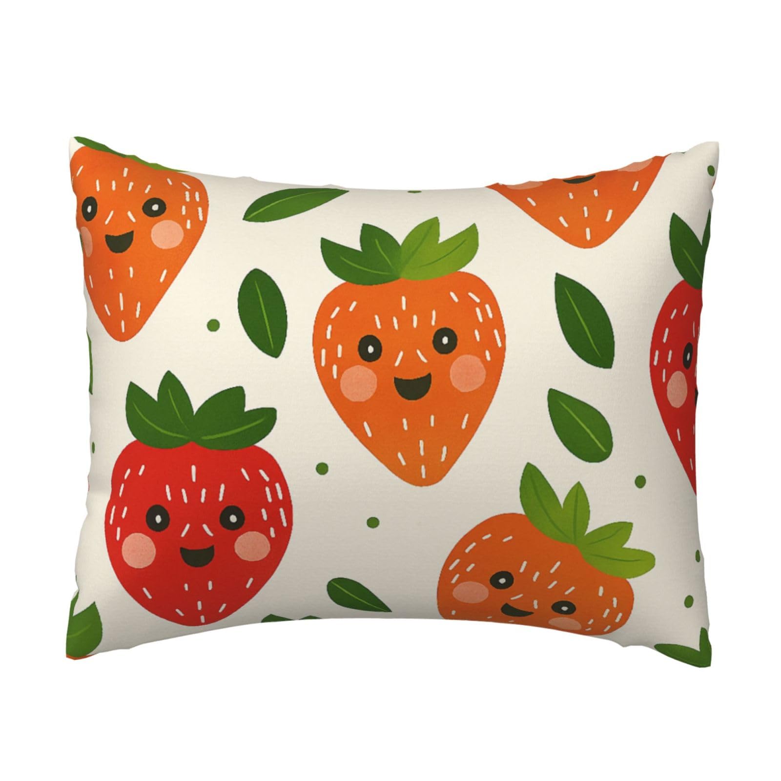 Cartoon Smile Strawberry Pillowcase Soft Plush with Zipper Decorative Pillowcovers 16x20 in