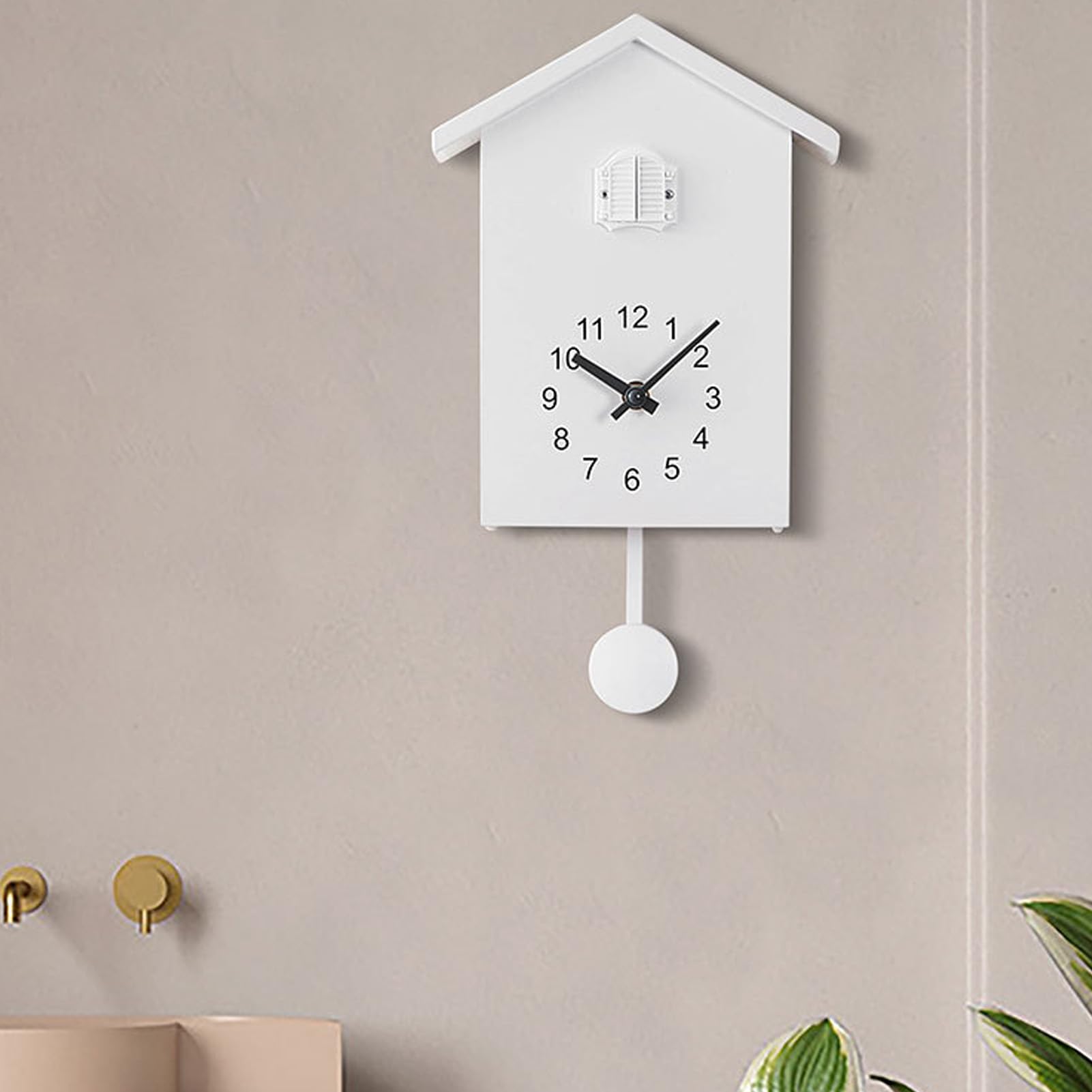 Reloj de Cuco, Reloj de Pared con Forma de Casa de Pájaros con Péndulo, Pequeño y Moderno Llamado de Voz de Pájaro, Estilo Nórdico, Arte de Pared, Péndulo para Colgar en la (White)