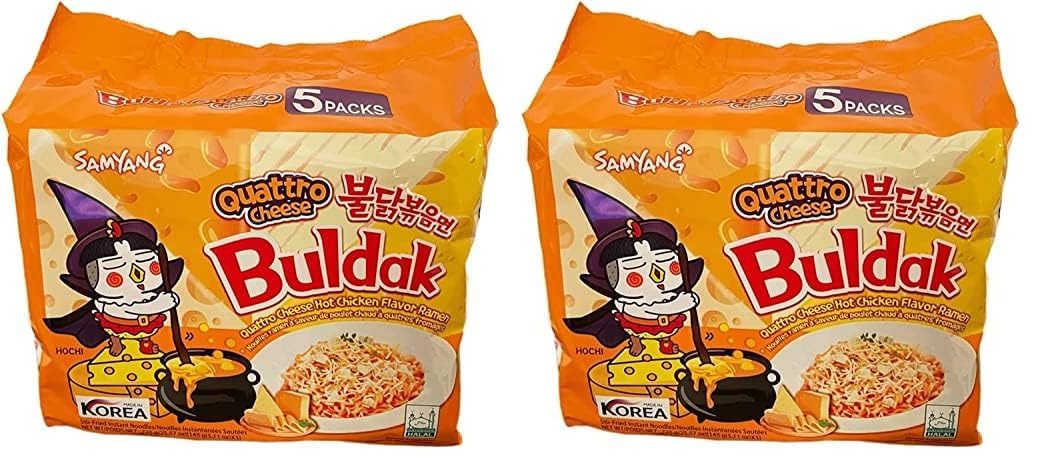 SamyangBuldak Quattro Cheese Ramen Hot Chicken Flavor Ramen Pack of 10 (145g x5)