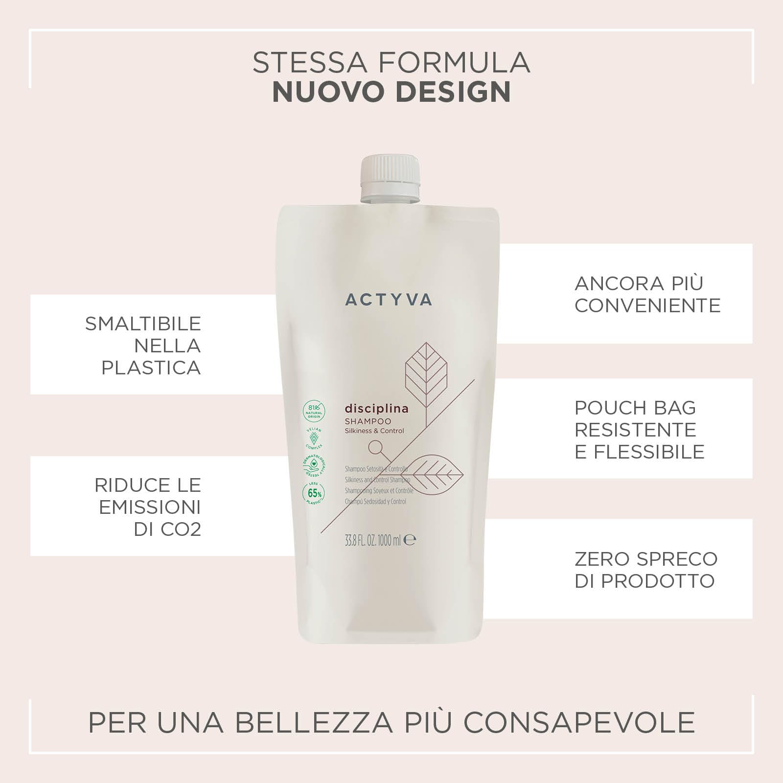 Actyva - Disciplina Shampoo, feuchtigkeitsspendend und entwirrend für krauses Haar, mit Hyaluronsäure und Mandelöl, Seideneffekt - 1000 ml