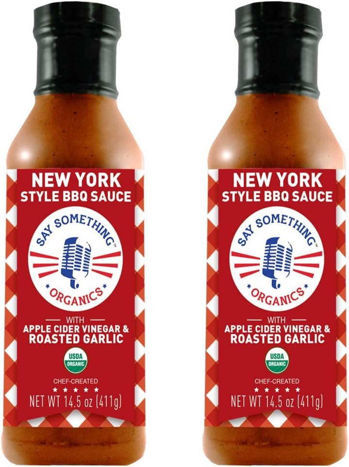 Say Something Apple Cider Vinegar Barbecue Sauce (New York Style, Pack of 2) Organic BBQ Sauce with Regionally Inspired Apple Cider Vinegar Sauce Roasted Garlic Perfect for Healthy, Authentic Meals