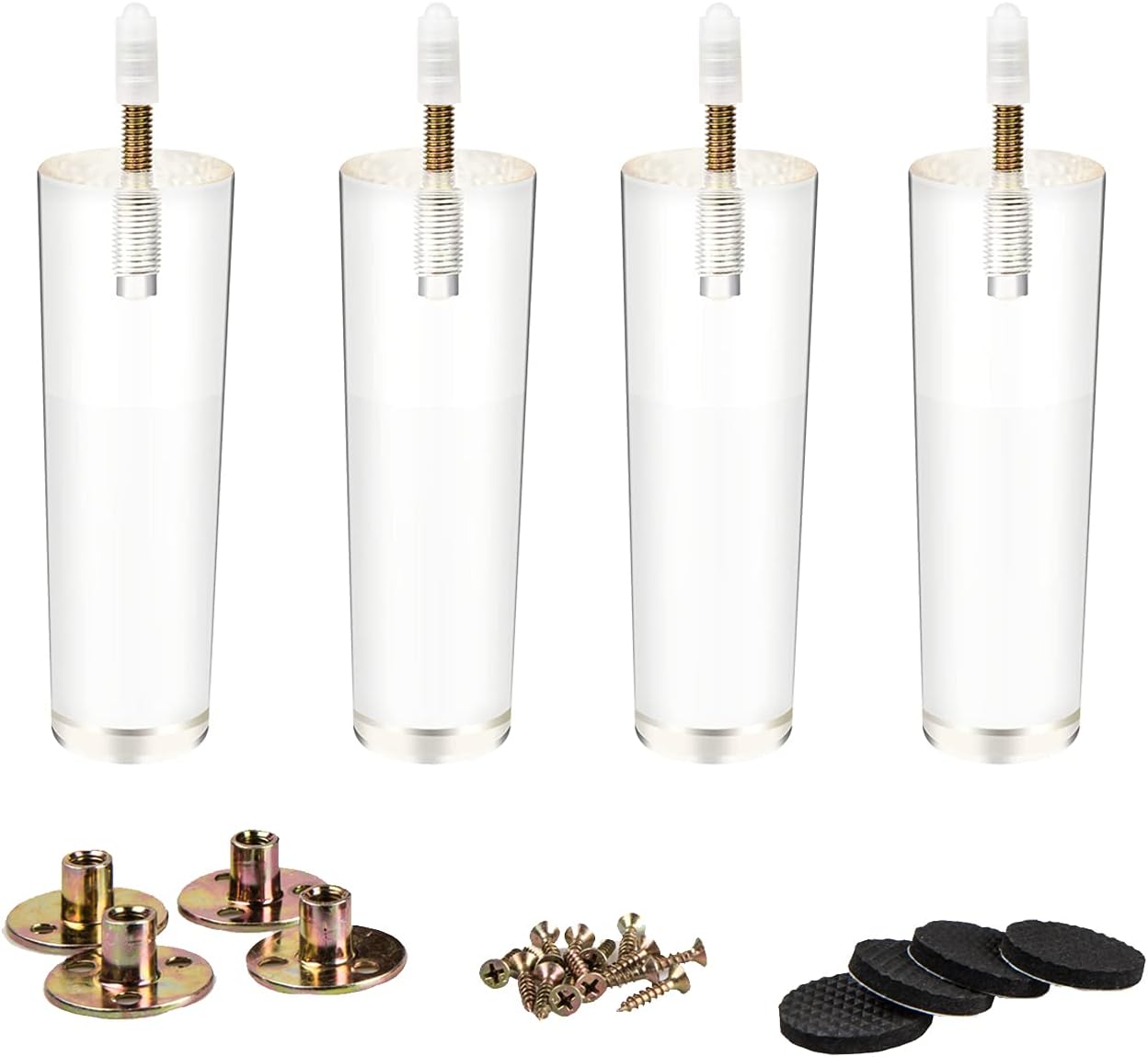 La Vane 6 inch / 15cm Acrylic Furniture Legs, 4PCS Tapered Clear Glass DIY M8 Replacement Furniture Feet with Pre-Drilled 5/16 Inch Bolt & Mounting Plate & Screws for Bookcase Table Cabinet