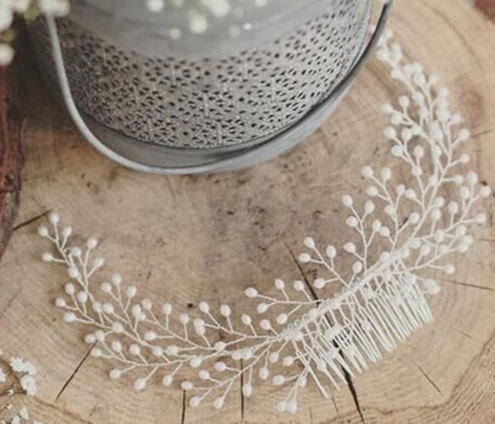 Braut Haarkamm Haarkämme Zubehör, Brautperlen Haarkamm (Silber), Seitenkamm Kleid Zubehör Kopfschmuck, Künstlicher Abschlussball Strand Haarschmuck für Frauen und Mädchen