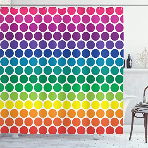 Ambesonne Polka Dots Shower Curtain, Illustration of Rainbow Colored Dots Big Circles Spots Theme Print, Cloth Fabric Bathroom Decor Set with Hooks, 69" W x 84" L, Navy Pink