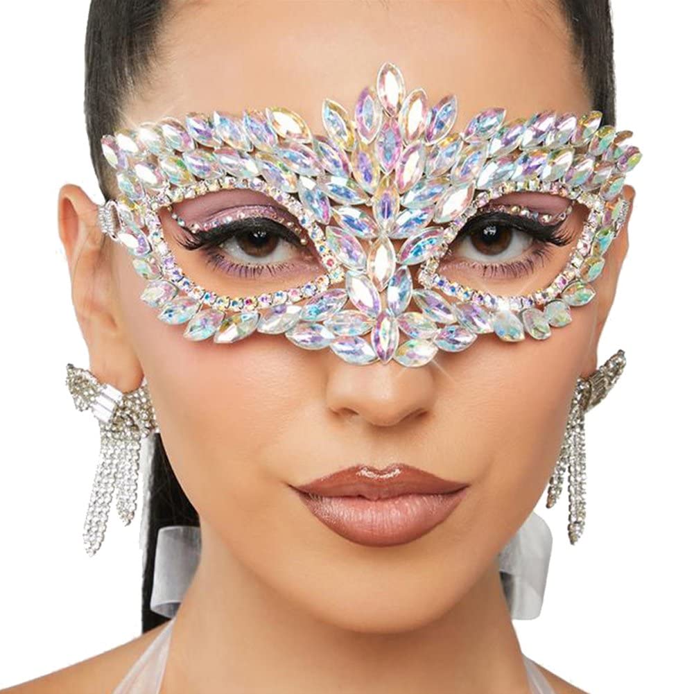 Stakee Rhinestone Masquerade Mask Half Face Party Mask Sexy Crystal Eye Mask Shiny Crystal Face Mask Cosplay Party Accessory
