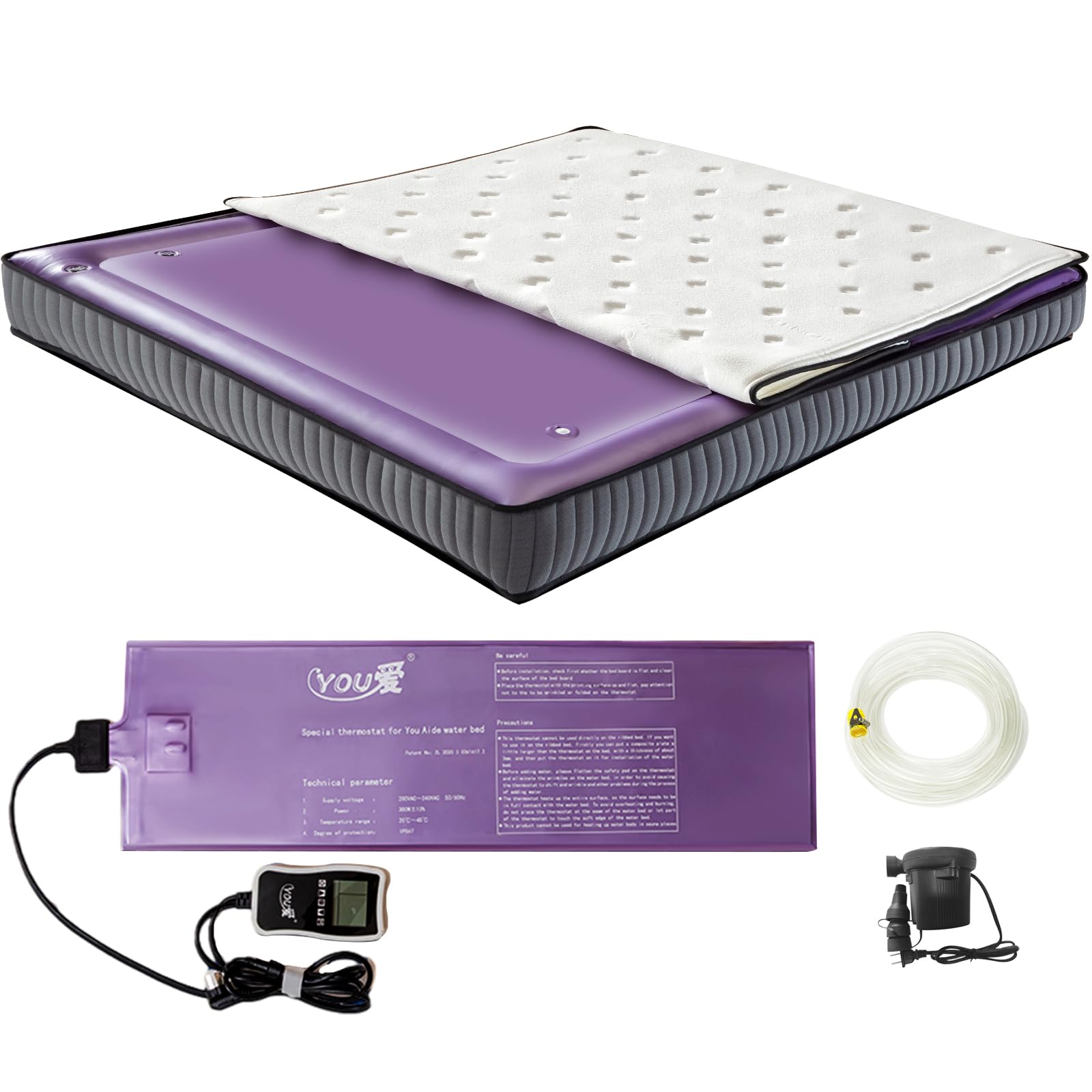 Matelas à eau 137x190 cm à vagues réduites pour des nuits douillettes en duo