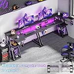 47 Inch Gaming Desk with Power Outlet & LED Lights, Corner Computer Desk with 3 Tiers Storage Shelves, Home Office Desk with Monitor Stand for Small Space, Carbon Fiber Black - Image 3
