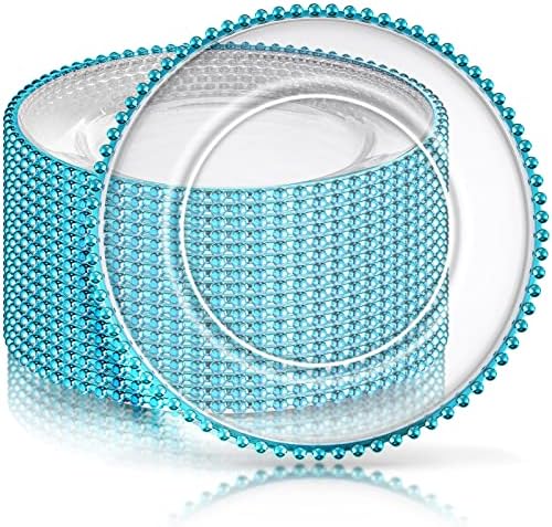 18 PCS Clear Charger Plates with Beaded Rim 13 Inch Plastic Round Charger Plates Bulk Acrylic Round Dinner Plate Chargers Decorative Plates for Home Kitchen Party Wedding Tabletop Decor (Bright Blue)
