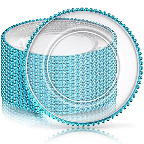 18 Pcs Clear Charger Plates With Beaded Rim 13 Inch Plastic Round Charger Plates Bulk Acrylic Round Dinner Plate Chargers Decorative Plates For Home Kitchen Party Wedding Tabletop Decor (Bright Blue) #TOP29