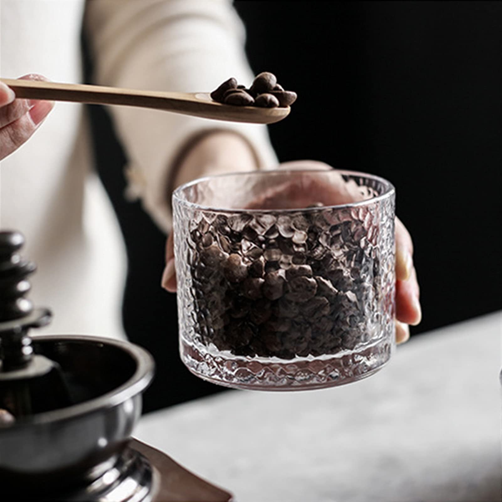 Glas-Gewürzdosen, Kaffeebohnen-Aufbewahrungsglas, Kaffeedose, Flaschen-Aufbewahrungsbehälter, Tee-, Kaffee-, Zucker-Aufbewahrungsdosen, Küchen-Süßigkeitenbox for Kaffee, Tee, Nüsse(320ML)