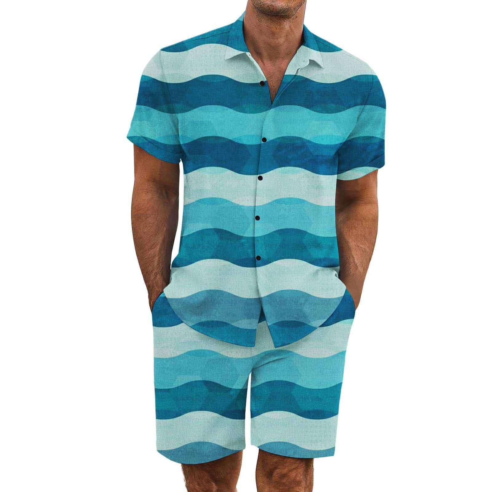 2 Pezzi Uomo Estiva Traspirante in Misto Lino - Completo Stampato e Pantaloncini Tute da Sportivo Completo Leggero Estivo Traspirante Italiana Outift per Vacanza e Tempo