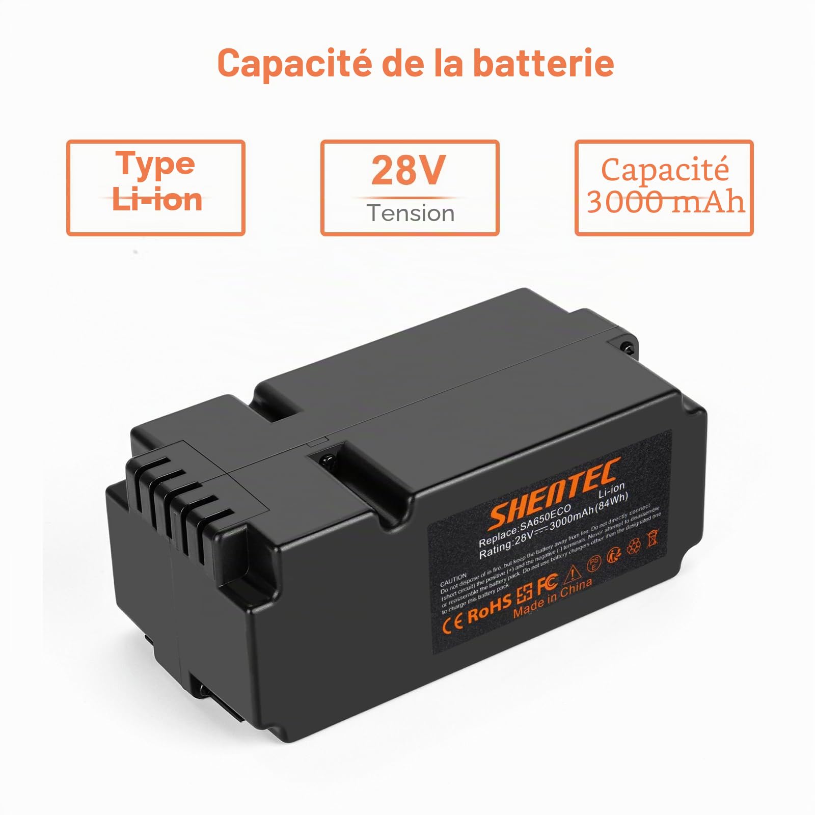 Shentec 28V 3000mAh Lithium Batterie Compatible avec Yard Force Robot de Tonte SA650ECO NX60i X50I