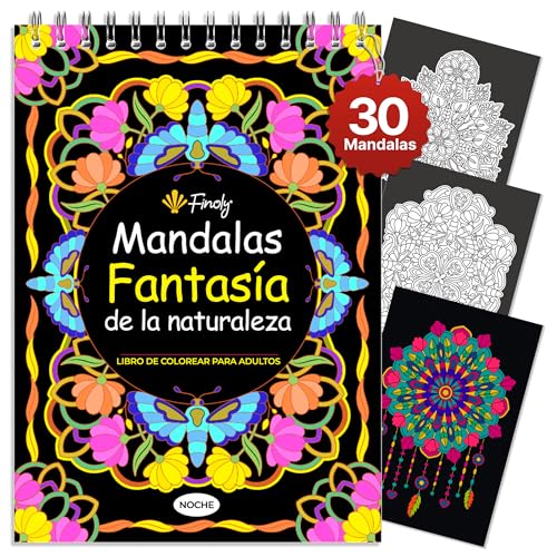 Finoly Libro Mandalas Colorear Adultos | Cuadernos Mandalas Adultos y Niños | Mandalas para Colorear en Tamaño A4 | Papel Premium Encuadernación Espiral