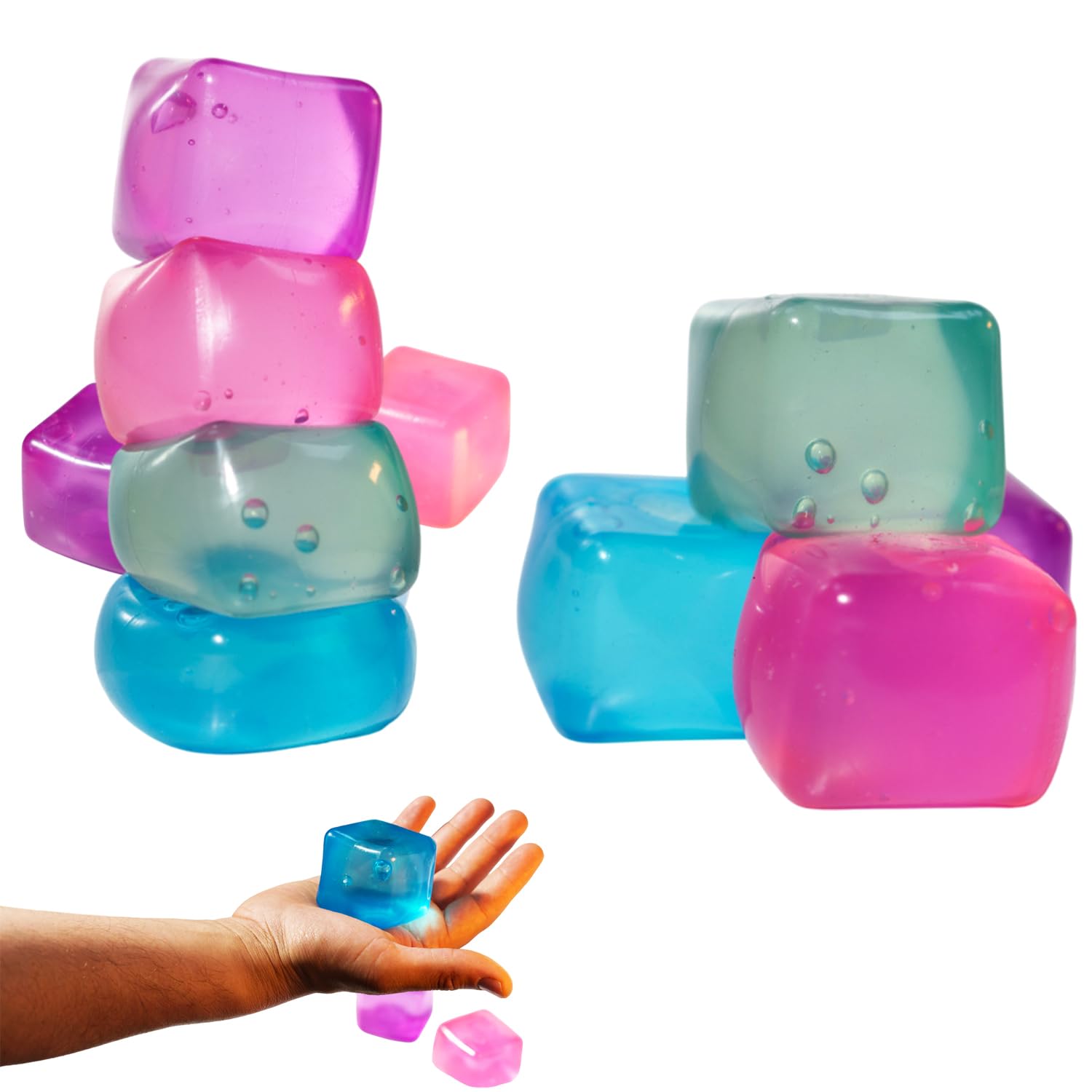 Replacement NeeDoh 4Pcs Ice Cube Squishy Toys -Stress Relief Cube Sensory Toy for Kids & Adults