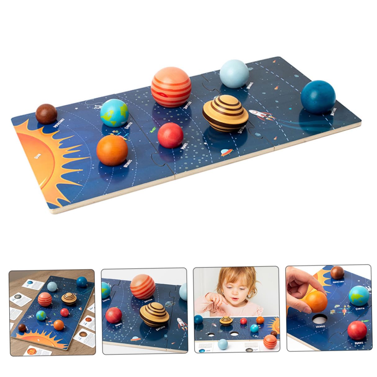Rompecabezas de Madera para Niños Pequeños Bloques de Planetas del Sistema Solar, Juguete Educativo para Desarrollar Habilidades Cognitivas y Cooperación