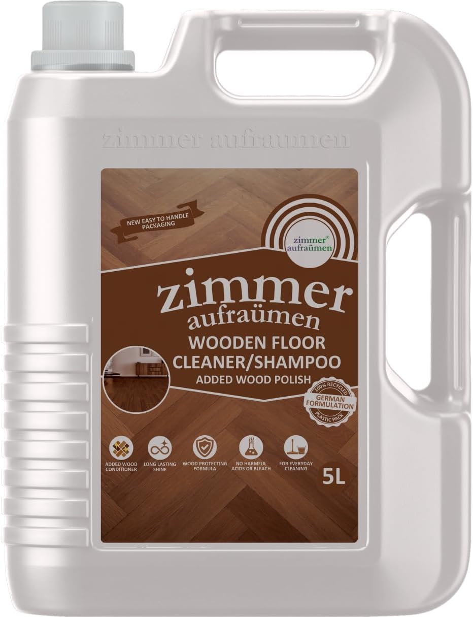 Zimmer Aufraumen- 5L Wooden/Wood Floor Cleaner. 2X THICK & CONCENTRATED. 5 liters MAKE 10 liters. French Fragrance. Biodegradable & Ecofriendly. Kids & Pets Safe. Plant Derived Chemicals.