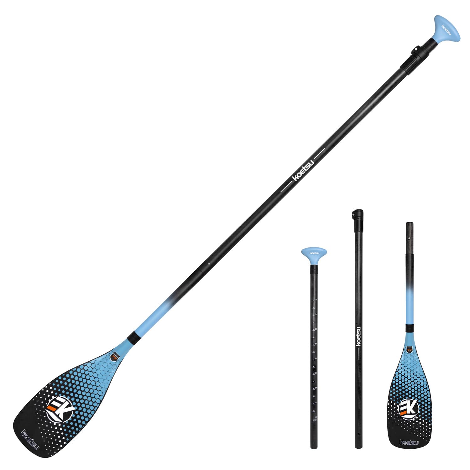 KOETSU Carbon SUP Paddle 3-Piece Detachable Double Headed Kayak Surfing Training Canoe Paddle Board (Multiple Weights/Lengths) 単頭