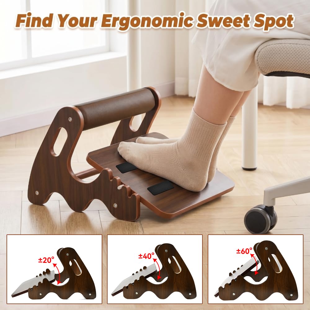 Poggiapiedi Sotto La Scrivania, Poggiapiede da Scrivania in Legno Sgabello Poggiapiedi Regolabile con 4 Opzioni di Altezza Antiscivolo Poggiapiedi Scrivania Ergonomica per Casa, Ufficio
