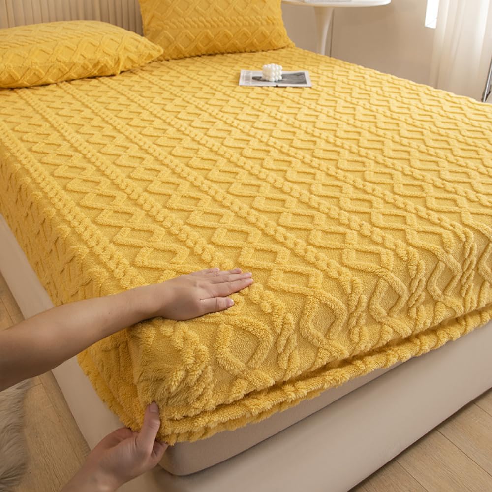 Mattress Protector Elastic Quilted Mattress Cover - Breathable & Comfortable Fitted Sheet with Deep Pocket, Thickened Dust-Proof & Anti-Slip Mattress Topper-Yellow||180x200cm(only Mattress Cover)