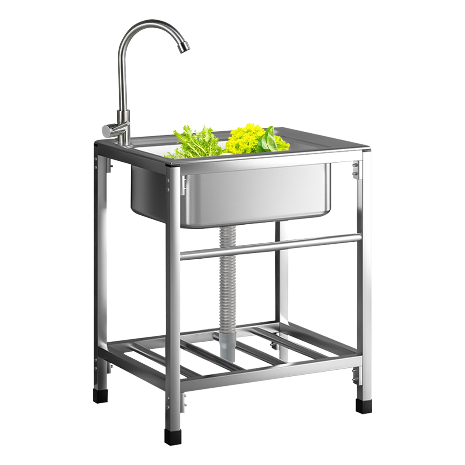 Stainless Steel Single Bowl Freestanding Utility Sink Outdoor Camping Garden Sink for Washing