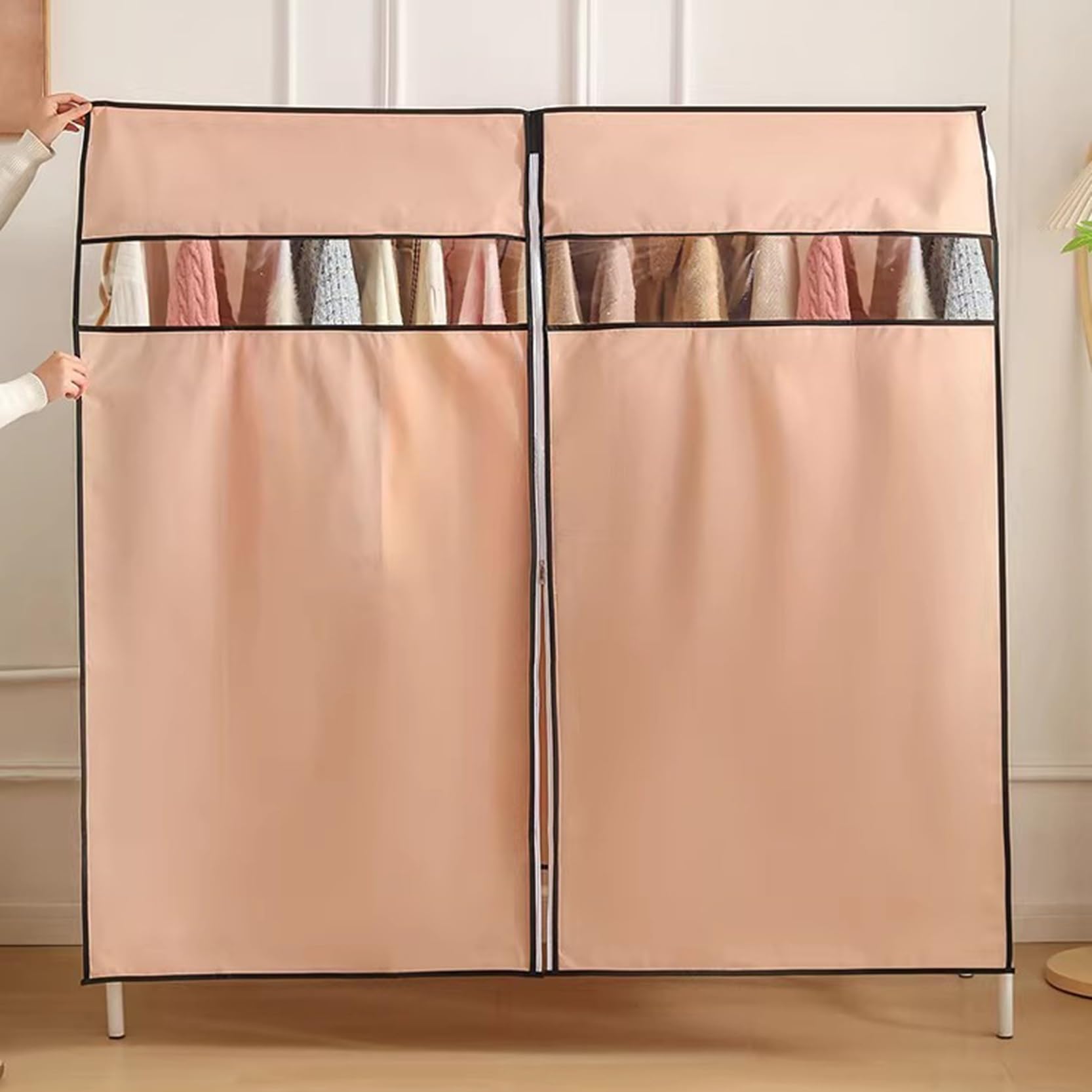 Kleiderhülle mit Reißverschluss und transparentem Fenster, staubdichter und atmungsaktiver Schutz für Anzüge, Mäntel, Kleider und Jacken, Länge 60-150 cm, Höhe 120 cm/150 cm