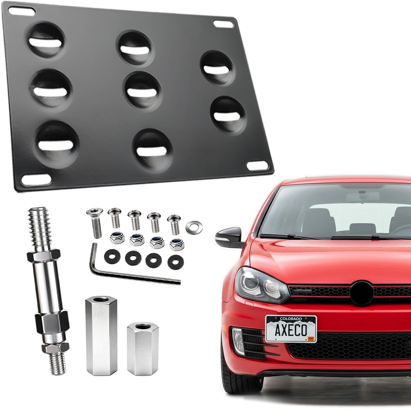 No Drill Front Bumper Tow Hook License Plate Relocator for Volkswagen Golf MK6 2010-2014 Jetta MK5 No Blocking Sensor Road Legal AXECO®Global Parts