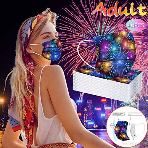 ZQP BEUU 40PCS 2021 Happy New Year Face_Mack Adult Disposable 3 Layer Face Covering Breathable Comfortable Anti-dust Skin Friendly Cotton Facial Bandanas with Elastic Earring Gift for Women Men - Image 3