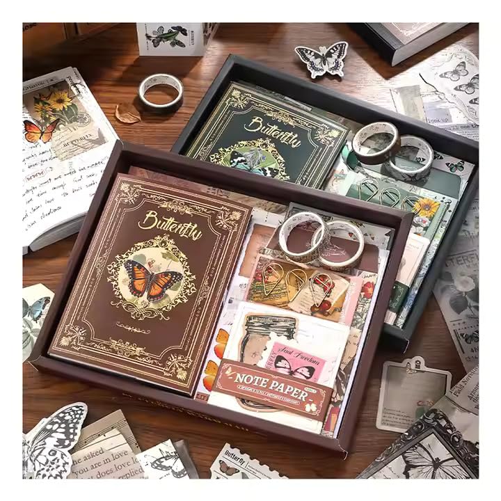 Image of VOTDOT Paper Junk Journal & Scrapbook Kit, Scrapbooking Supplies Kit with Creative Decor Journaling Supplies, Stationery, Stickers, A6 Grid Notebook with Graph Ruled Page Gift for Girl (Harry Potter Butterfly Green)