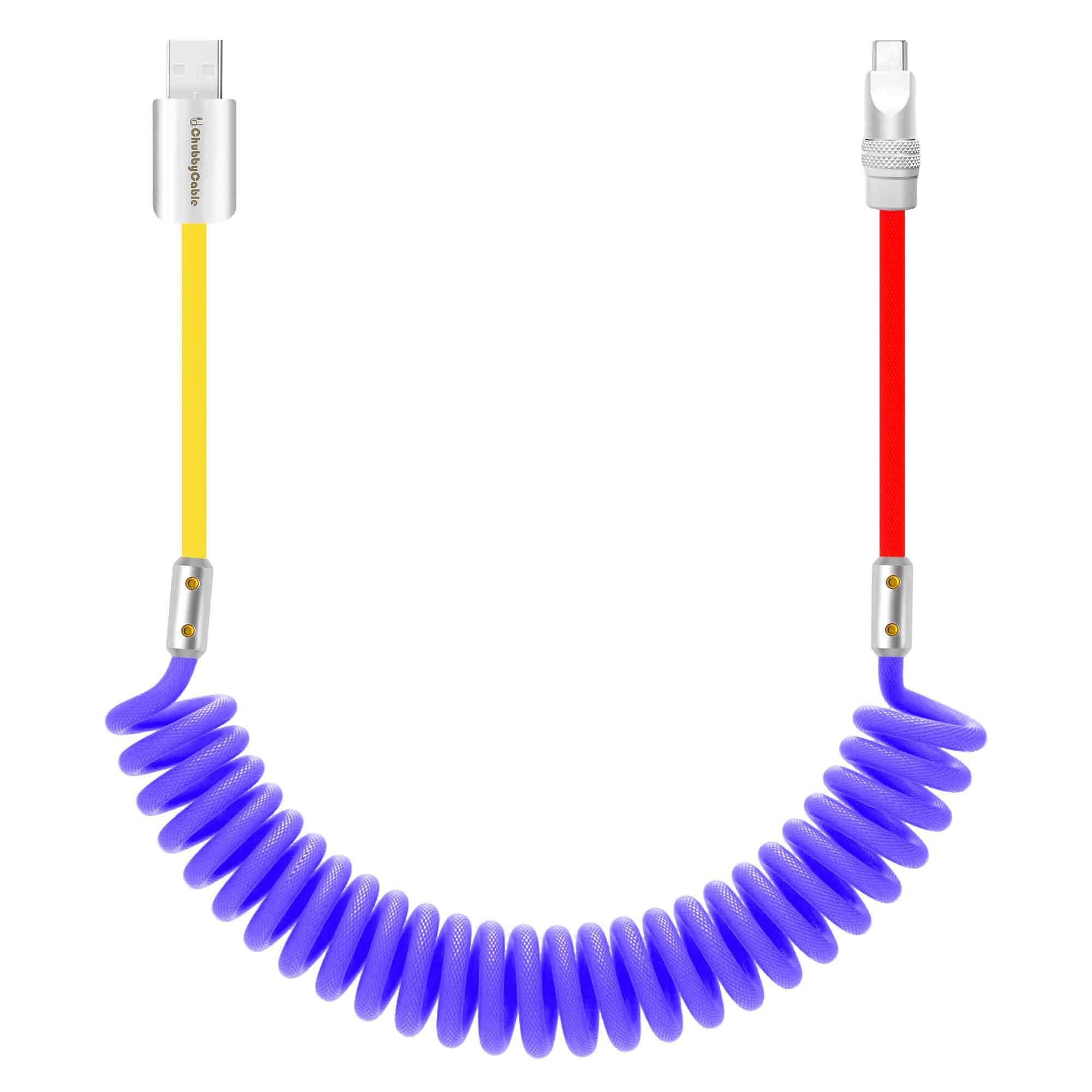 chubbycable Curly Chubby 120W Coiled USB C Cable Retractable Fast Charging Cable for Car Charger Cord Compatible with iPhone 17-15 Series, Drak Blue+