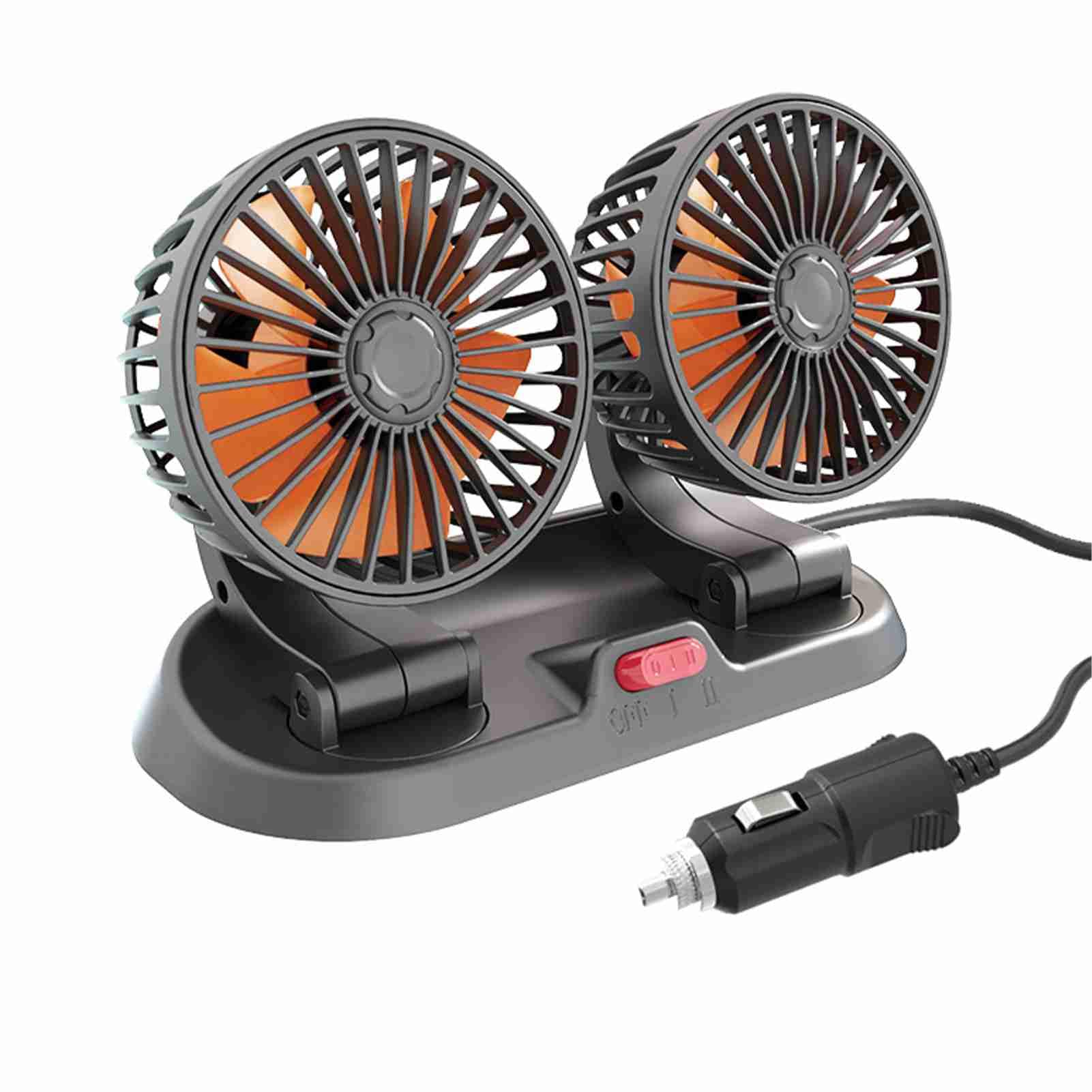 Ventilateur Voiture Ventilateur de Refroidissement de Voiture Double TêTe Connecteur Allume-Cigare RéGlable Circulateur d'air Multifonction pour VéHicules (Type 24V)