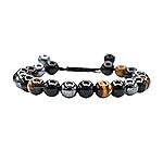Amazing Gemstone Triple Protection Bracelet - Hematite Black Obsidian Tiger Eye Bracelet Set for Men Women Healing Calming Anxiety Stress Relief Gifts (Adjustable)