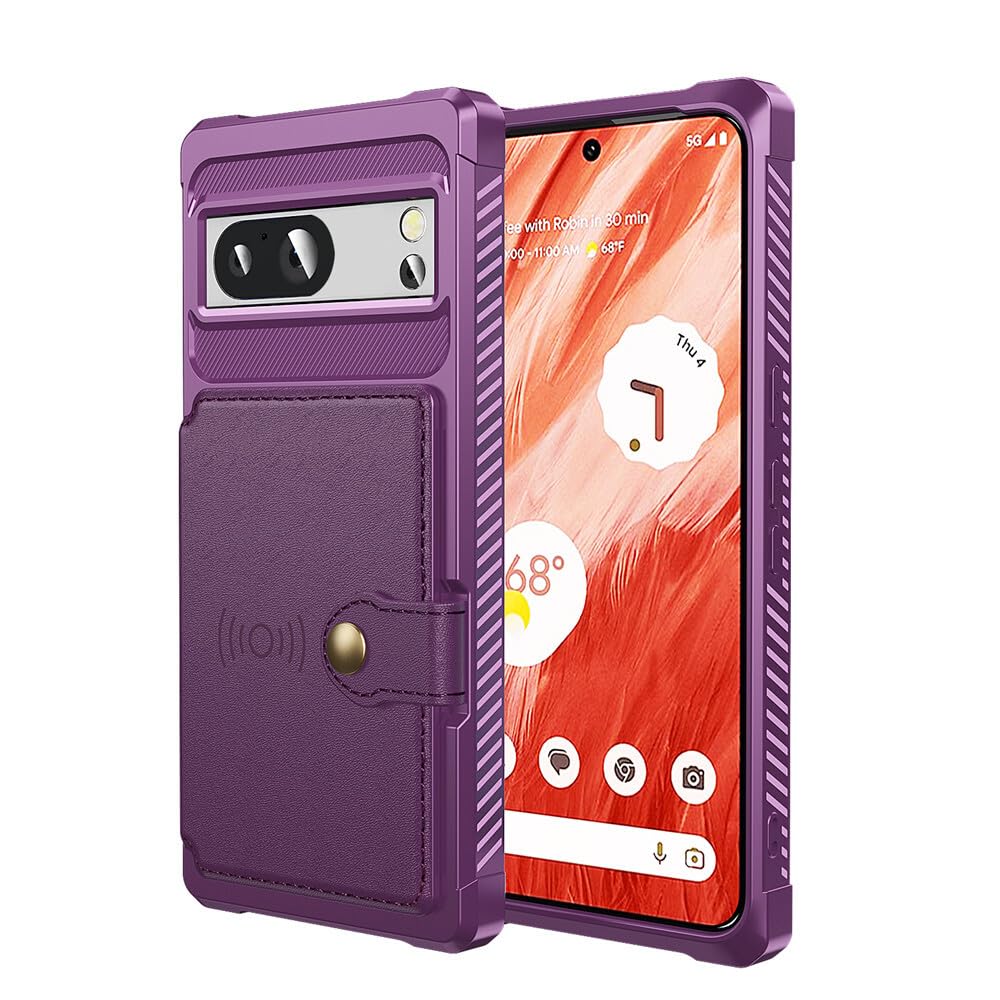 Generic Funda compatible con Google Pixel 7A (color: morado) con función atril de piel de silicona dura