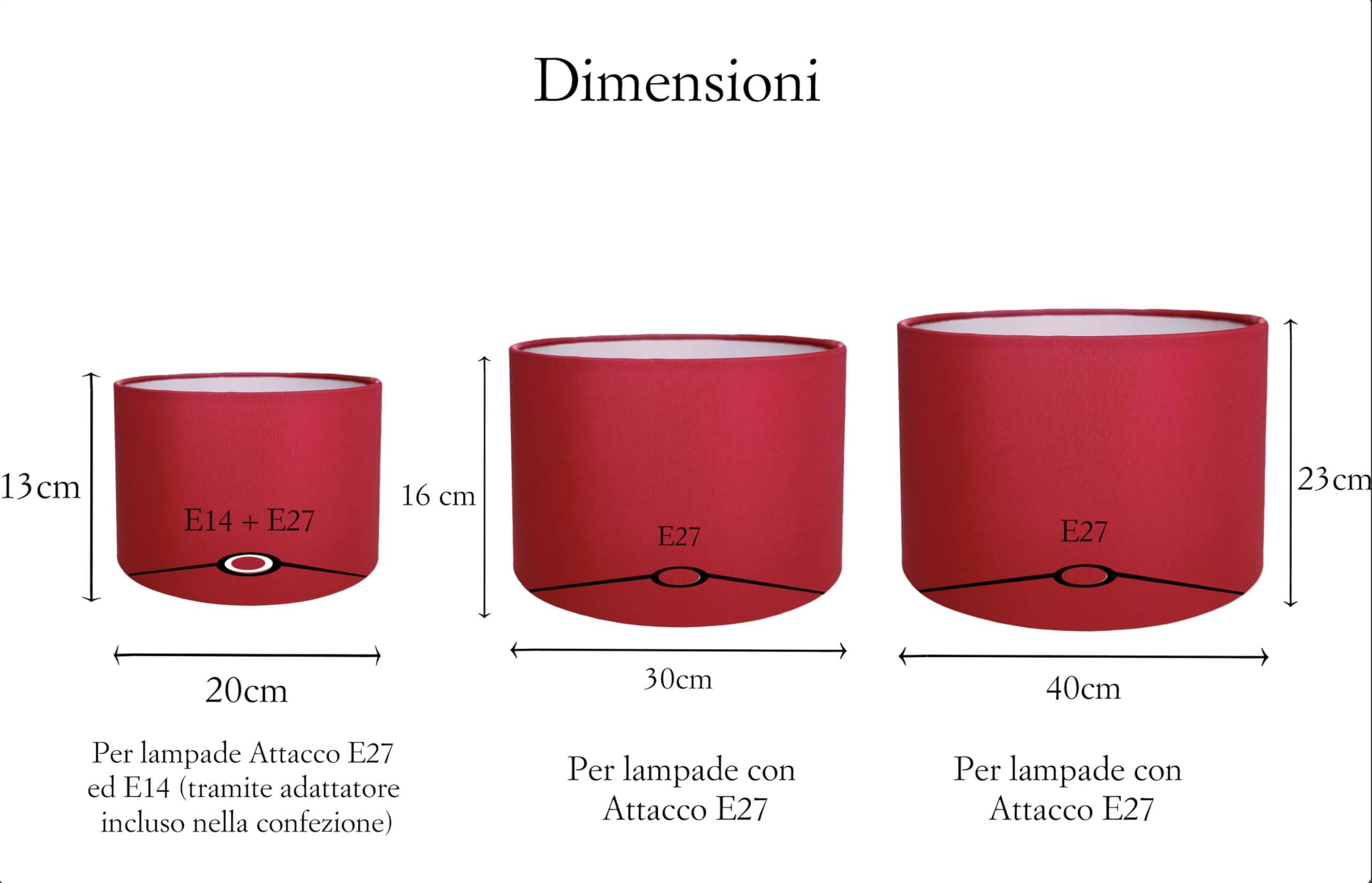 Paralume Moderno Elegante prodotto a Mano in Italia con Cotone di qualità | 8 colori | per Lampada da Tavolo, da Terra, ad Arco e a Sospensione | attacco E14 e E27 (Bianco, Diametro 20cm)