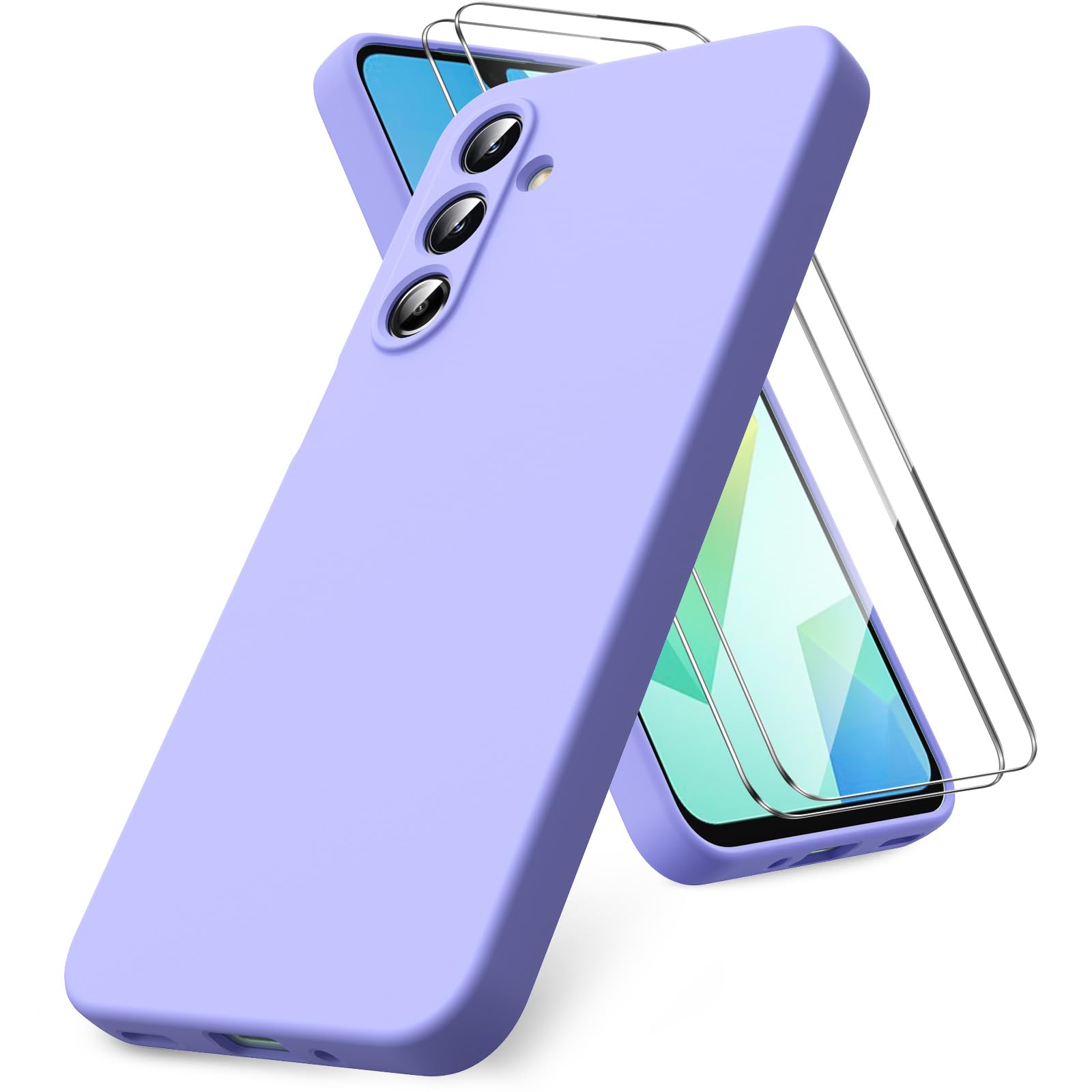 Vansdon Cover Compatibile con Samsung Galaxy A16 4G/5G, 2 Pellicola Protettiva in Vetro Temperato, Gomma Gel di Silicone Liquida Antiurto Custodia - Viola