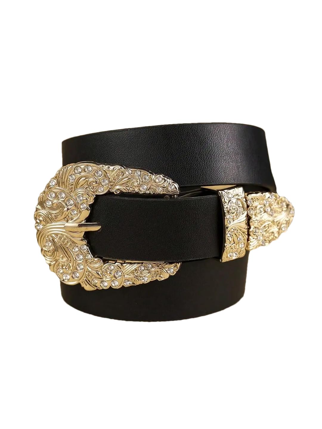 Women’S Black PU Belt With Gold Alloy Buckle For Bohemian And Simple Fashion Outfits