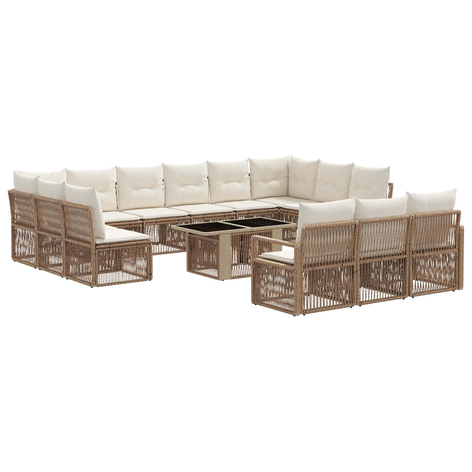 vidaXL Set Divano da Giardino 14 pz Beige e Bianco Crema polyrattan